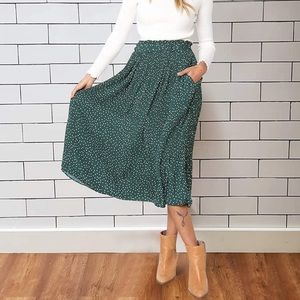 High waisted green and white midi maxi skirt
